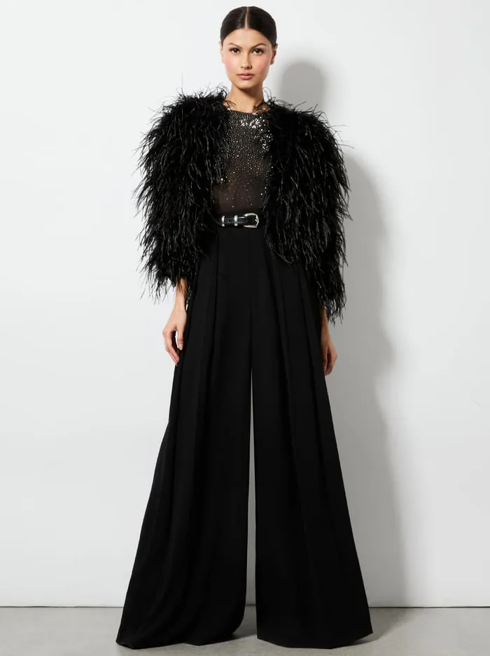 Women Alice Olivia Jackets Coats Kidman Feathered Jacket Black