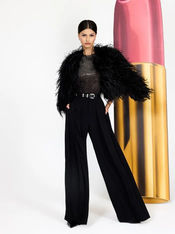 Women Alice Olivia Jackets Coats Kidman Feathered Jacket Black