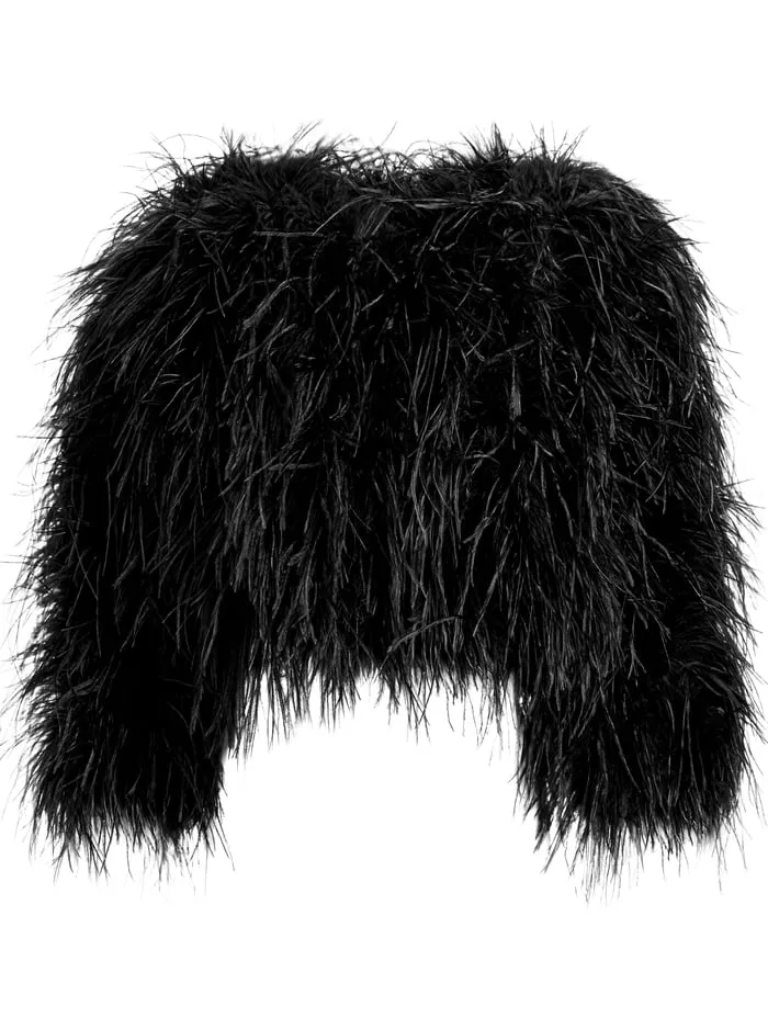 Women Alice Olivia Jackets Coats Kidman Feathered Jacket Black
