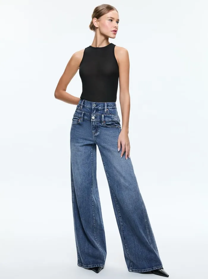 Women Alice Olivia Jeans Double Waist Cool Jean Brooklyn Blue