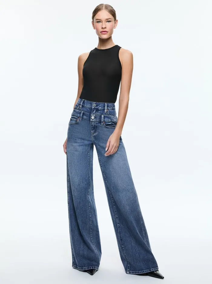 Women Alice Olivia Jeans Double Waist Cool Jean Brooklyn Blue