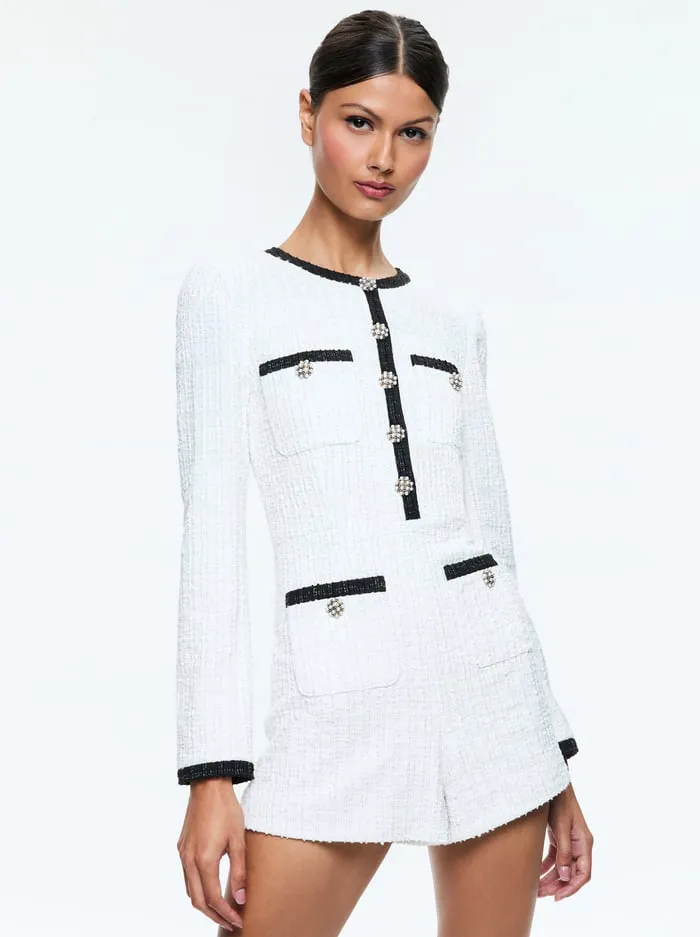 Women Alice Olivia Jumpsuits Rompers Shiloh Tweed Romper Off Whiteblack