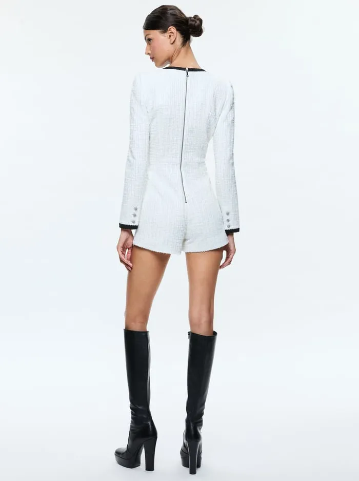 Women Alice Olivia Jumpsuits Rompers Shiloh Tweed Romper Off Whiteblack
