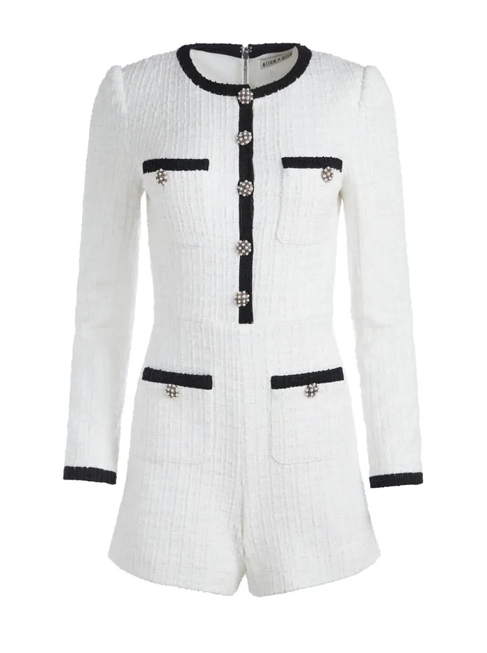 Women Alice Olivia Jumpsuits Rompers Shiloh Tweed Romper Off Whiteblack