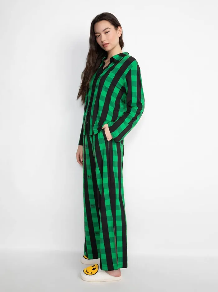 Women Alice Olivia Loungewear Big Feelings Nico Long Sleeve Pj Set Cheerful Greenblack