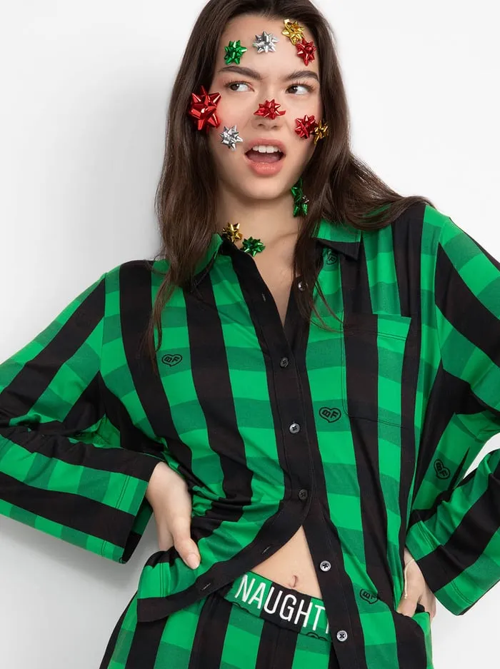 Women Alice Olivia Loungewear Big Feelings Nico Long Sleeve Pj Set Cheerful Greenblack