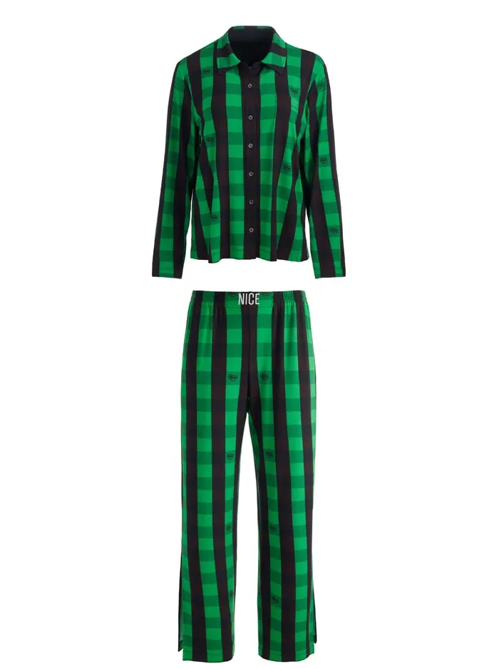 Women Alice Olivia Loungewear Big Feelings Nico Long Sleeve Pj Set Cheerful Greenblack
