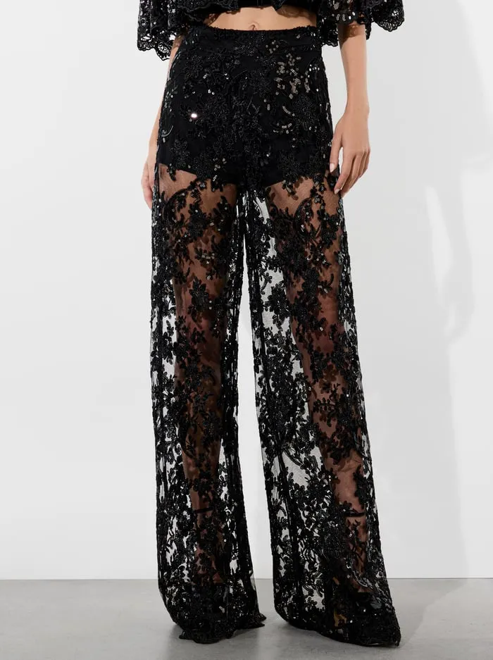Women Alice Olivia Pants Athena Embellished Pant Black
