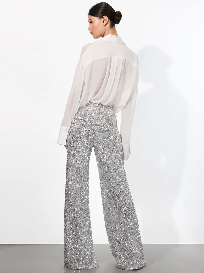 Women Alice Olivia Pants Mame Sequin Pant Silver