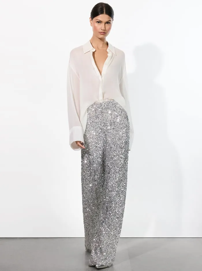 Women Alice Olivia Pants Mame Sequin Pant Silver