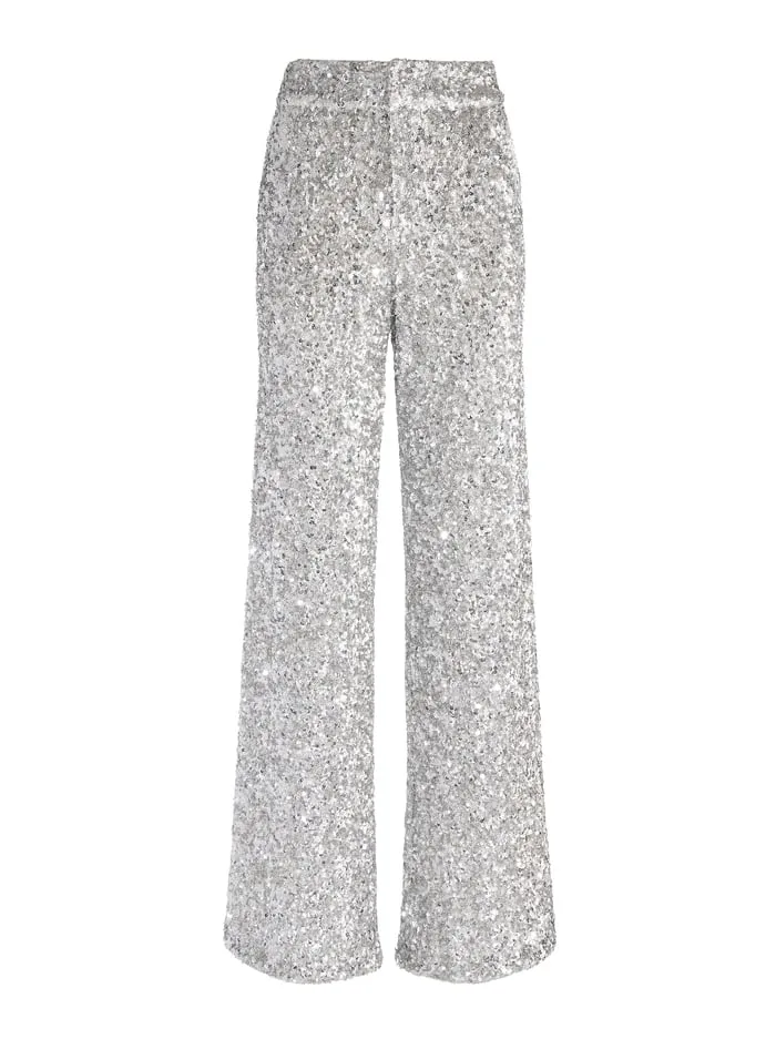 Women Alice Olivia Pants Mame Sequin Pant Silver
