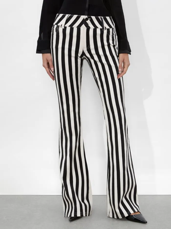 Women Alice Olivia Pants Stacey Low Rise Bell Jean Positano Stripe Black