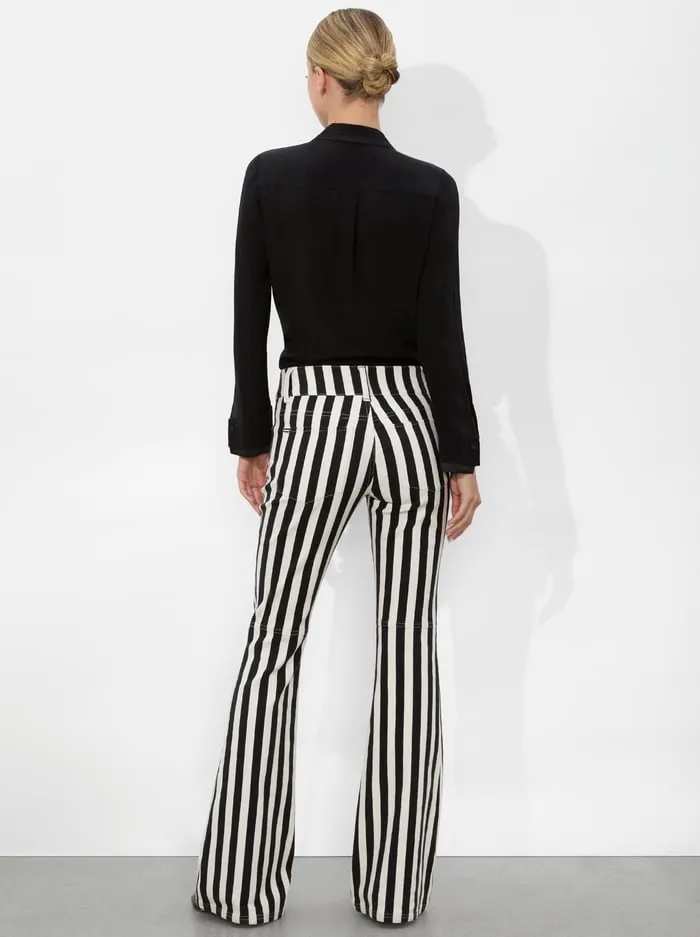 Women Alice Olivia Pants Stacey Low Rise Bell Jean Positano Stripe Black