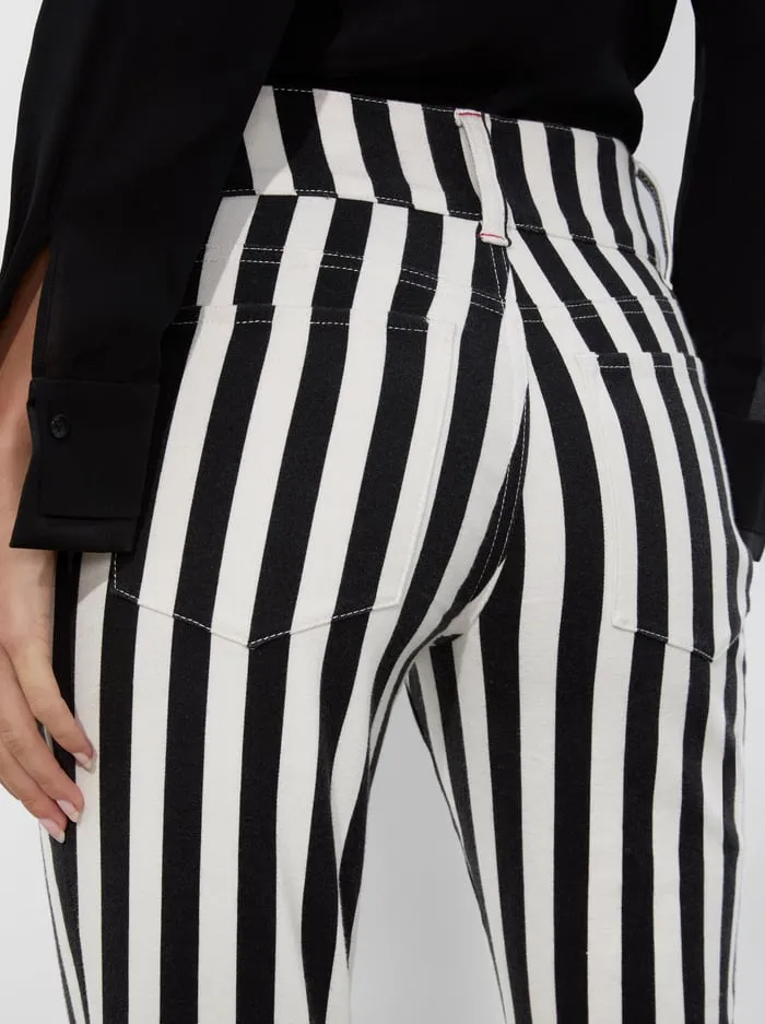 Women Alice Olivia Pants Stacey Low Rise Bell Jean Positano Stripe Black