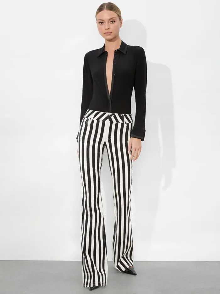 Women Alice Olivia Pants Stacey Low Rise Bell Jean Positano Stripe Black