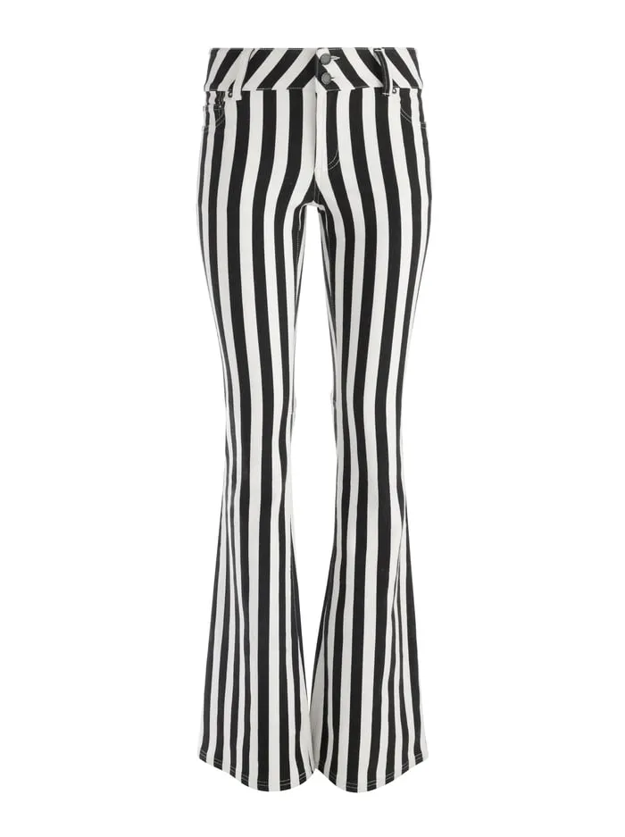 Women Alice Olivia Pants Stacey Low Rise Bell Jean Positano Stripe Black