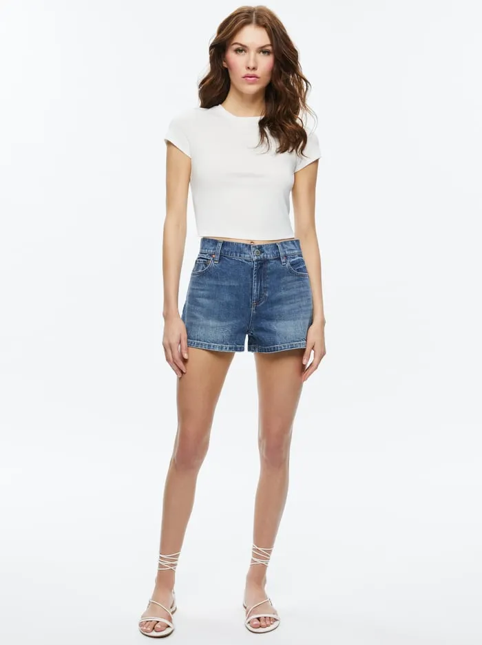 Women Alice Olivia Shorts Ernie Low Rise Buckleback Short Brooklyn Blue