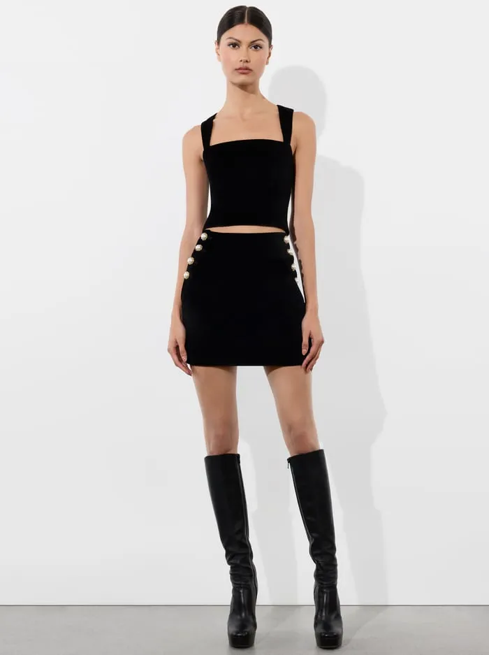 Women Alice Olivia Skirts Donald Velvet Mini Skirt Black