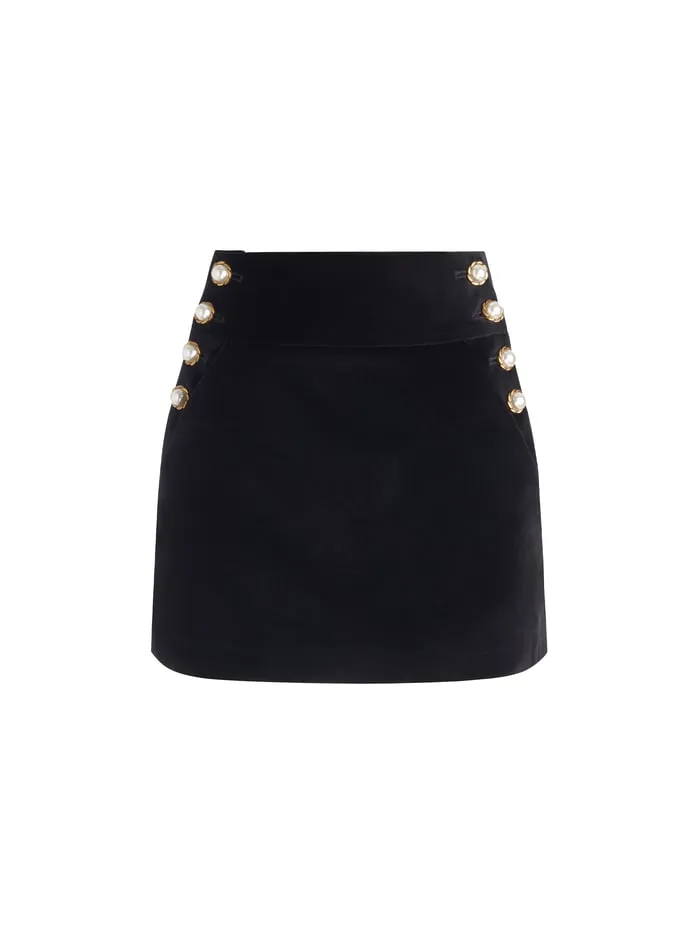 Women Alice Olivia Skirts Donald Velvet Mini Skirt Black