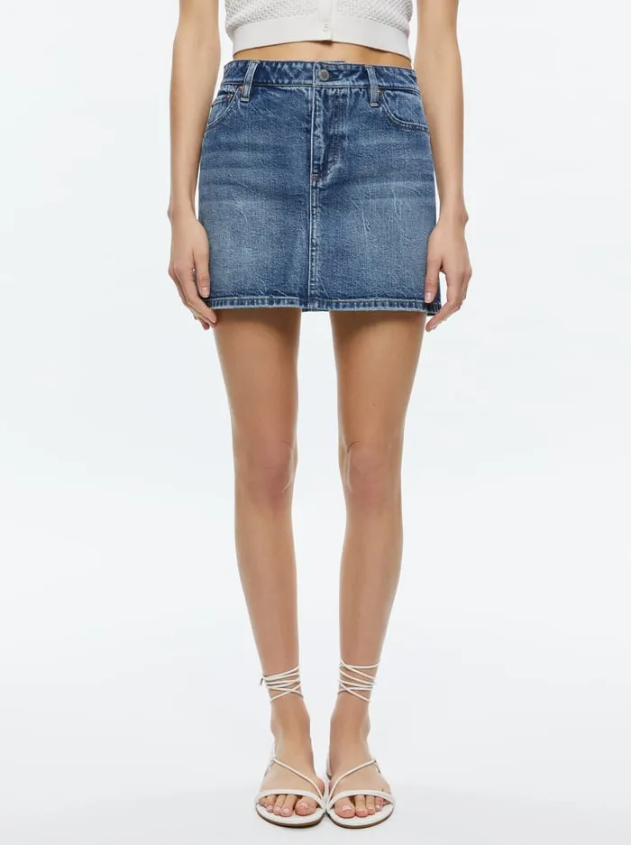 Women Alice Olivia Skirts Joss High Rise Buckle Back Mini Skirt Brooklyn Blue