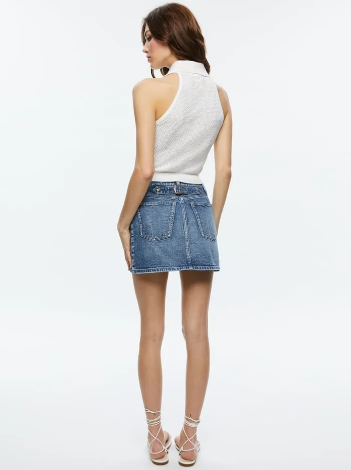 Women Alice Olivia Skirts Joss High Rise Buckle Back Mini Skirt Brooklyn Blue