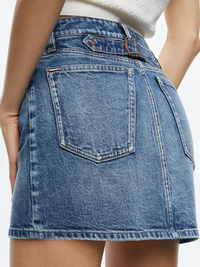 Women Alice Olivia Skirts Joss High Rise Buckle Back Mini Skirt Brooklyn Blue