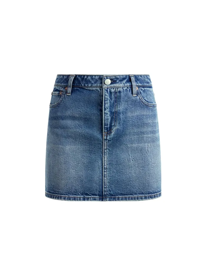 Women Alice Olivia Skirts Joss High Rise Buckle Back Mini Skirt Brooklyn Blue
