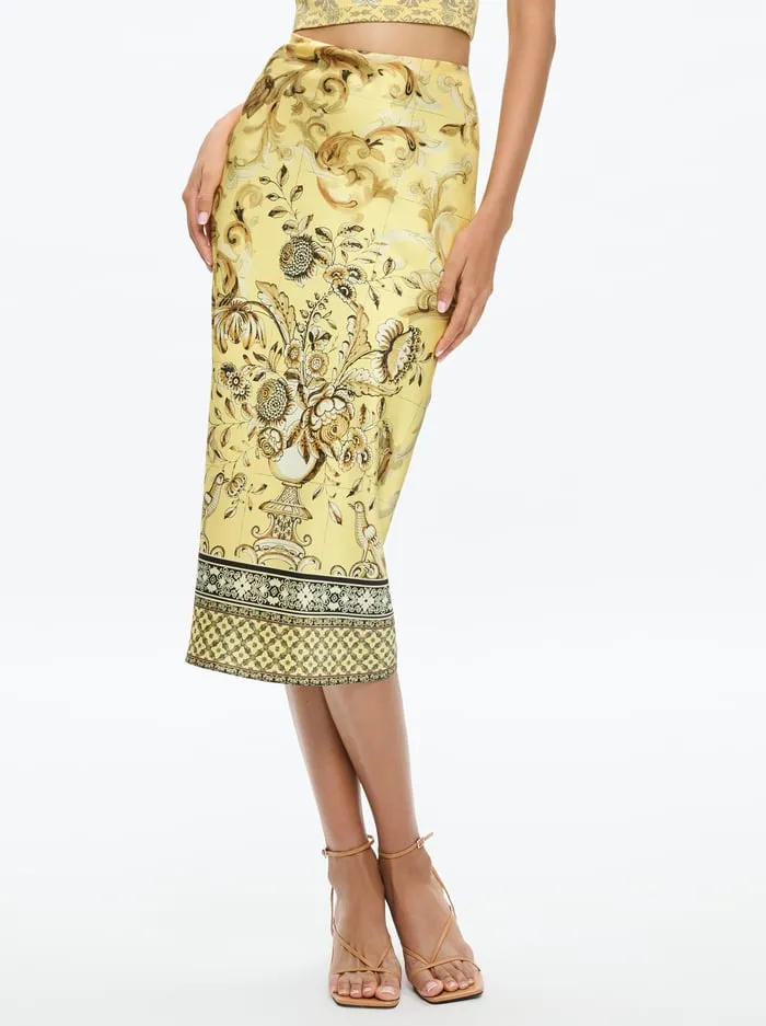 Women Alice Olivia Skirts Maeve Midi Slip Skirt With Slit Lisboa Lemon Meringue