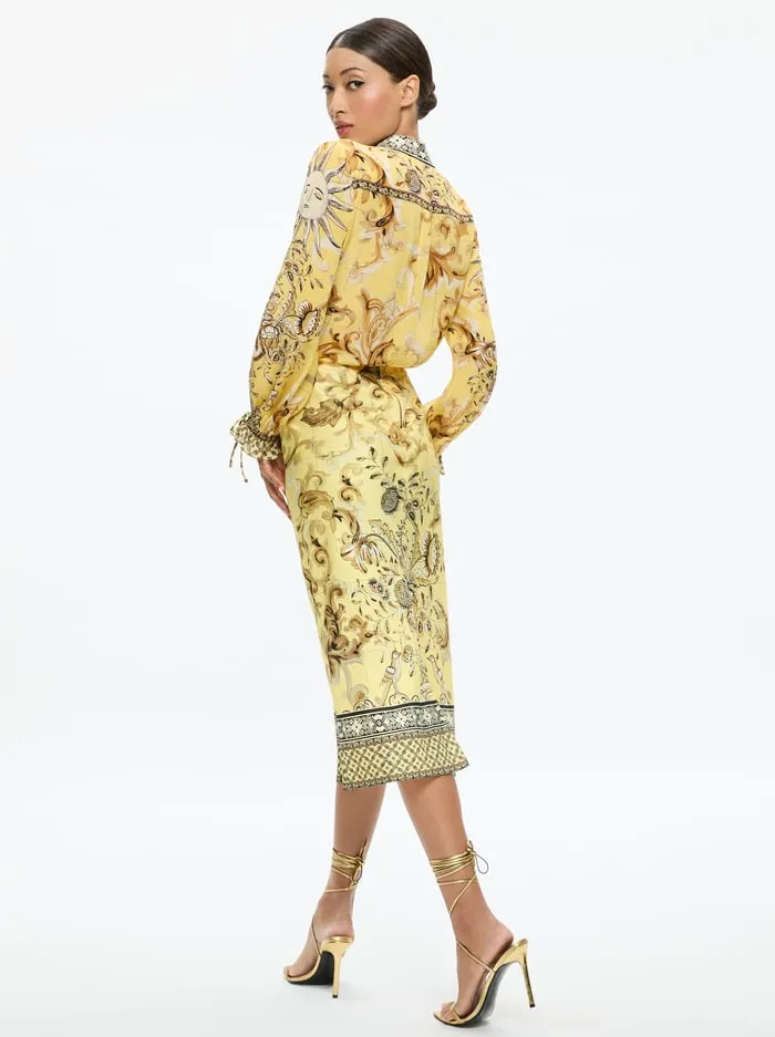 Women Alice Olivia Skirts Maeve Midi Slip Skirt With Slit Lisboa Lemon Meringue
