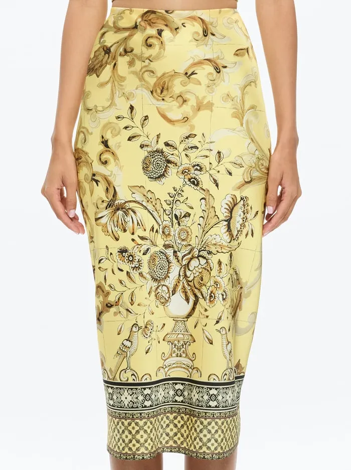 Women Alice Olivia Skirts Maeve Midi Slip Skirt With Slit Lisboa Lemon Meringue