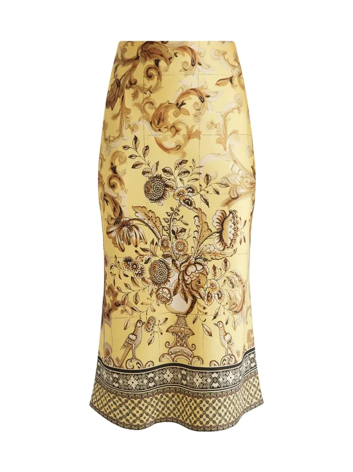 Women Alice Olivia Skirts Maeve Midi Slip Skirt With Slit Lisboa Lemon Meringue