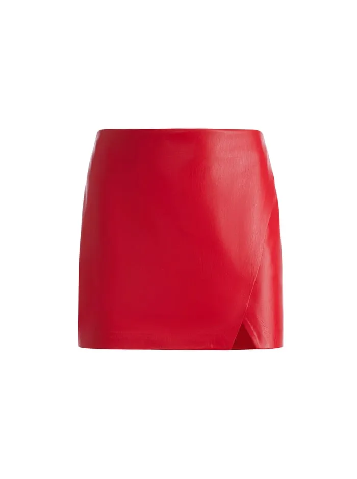Women Alice Olivia Skirts Siobhan Vegan Mini Skirt Red Apple