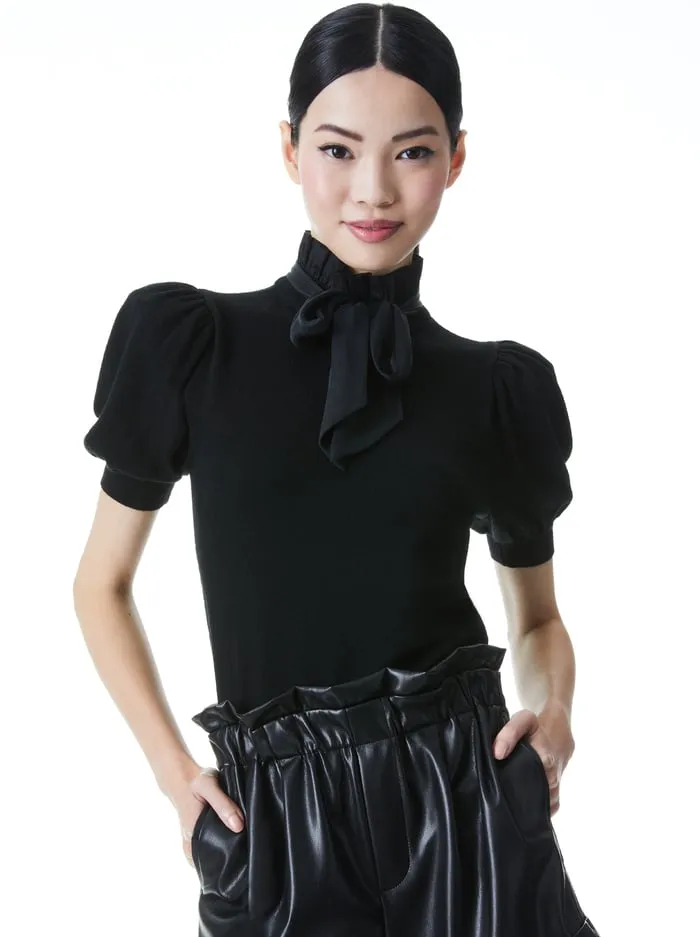 Women Alice Olivia Sweaters Chase Puff Sleeve Sweater Black