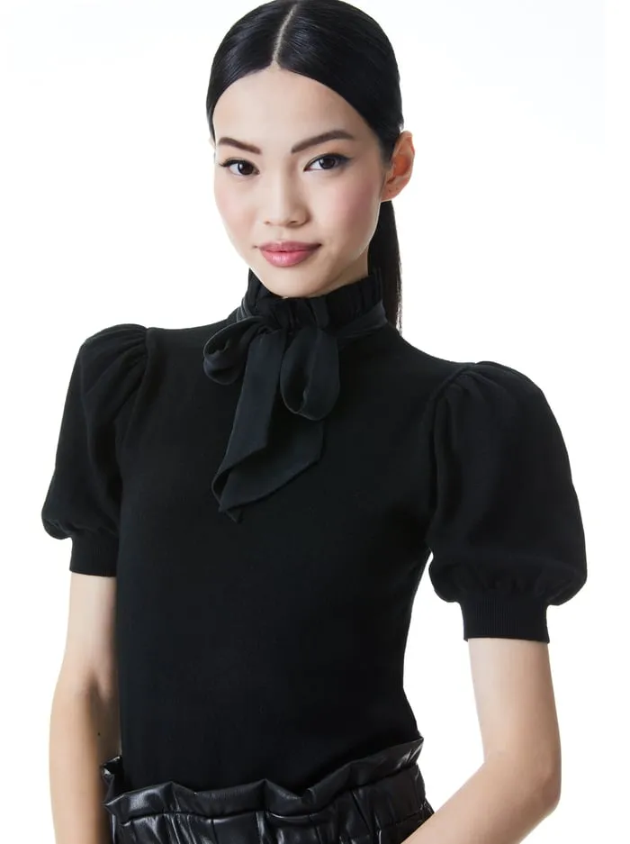 Women Alice Olivia Sweaters Chase Puff Sleeve Sweater Black