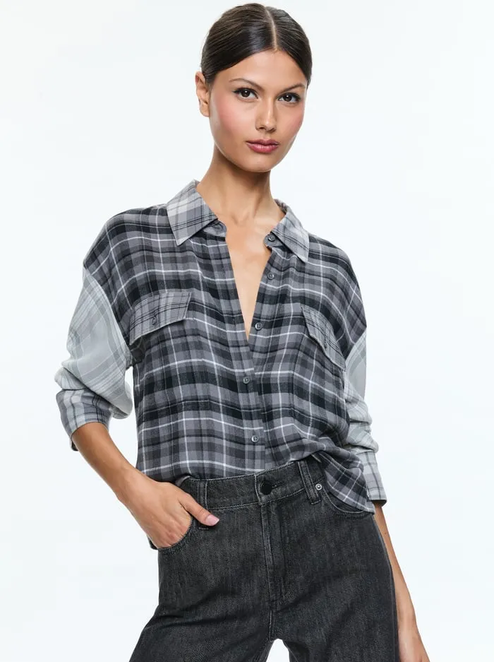 Women Alice Olivia Tops Clifton Plaid Button Down Mixed Plaid
