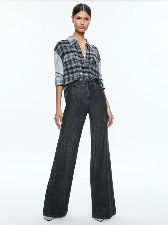 Women Alice Olivia Tops Clifton Plaid Button Down Mixed Plaid