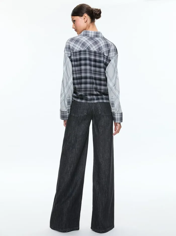 Women Alice Olivia Tops Clifton Plaid Button Down Mixed Plaid