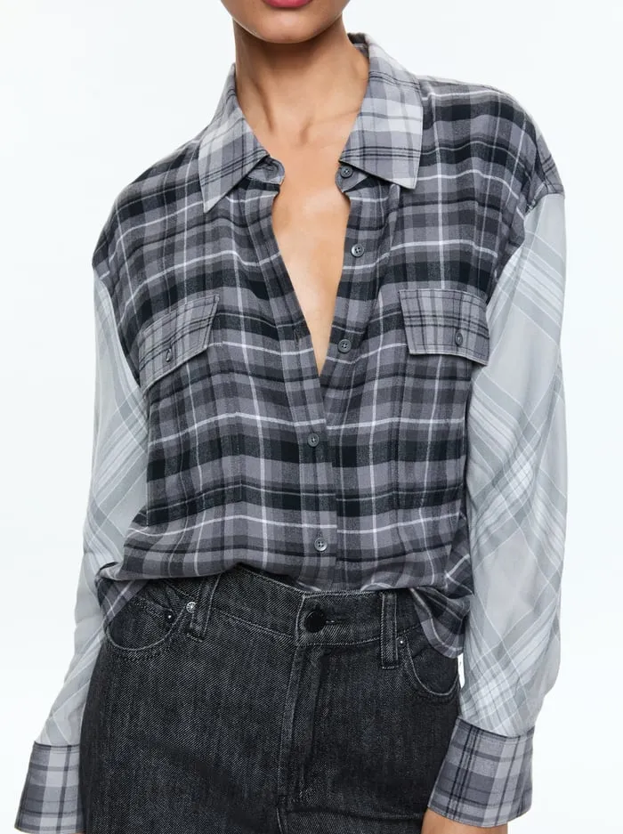 Women Alice Olivia Tops Clifton Plaid Button Down Mixed Plaid