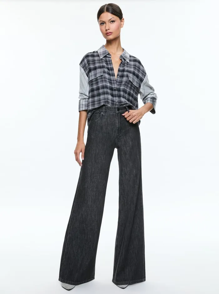 Women Alice Olivia Tops Clifton Plaid Button Down Mixed Plaid