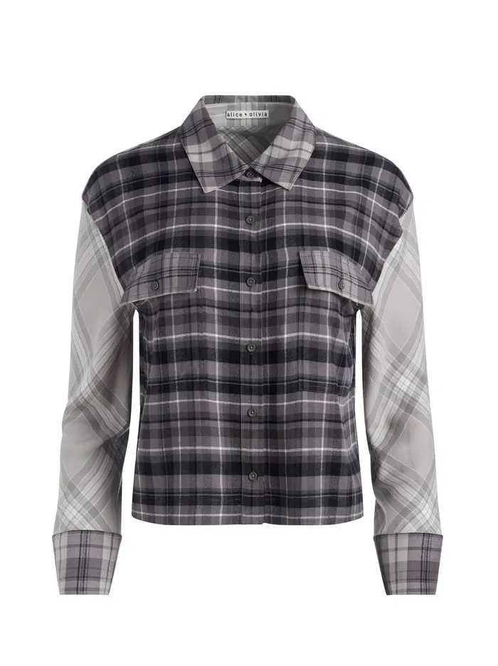 Women Alice Olivia Tops Clifton Plaid Button Down Mixed Plaid