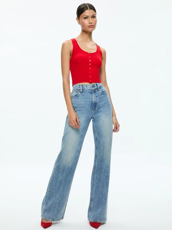 Women Alice Olivia Tops Daryn Button Through Cropped Tank Red Apple