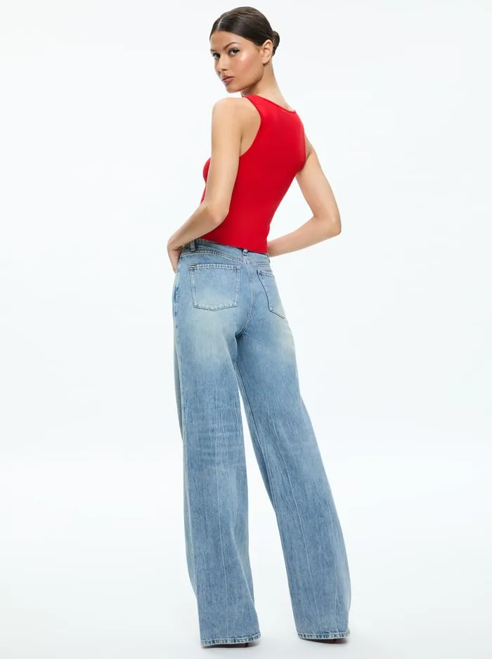 Women Alice Olivia Tops Daryn Button Through Cropped Tank Red Apple