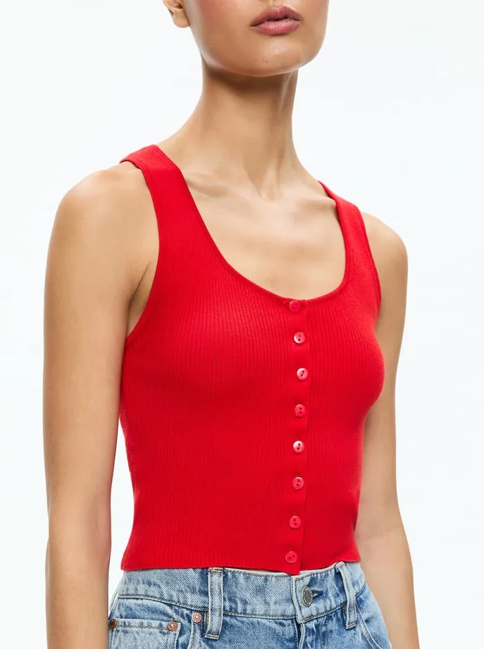 Women Alice Olivia Tops Daryn Button Through Cropped Tank Red Apple