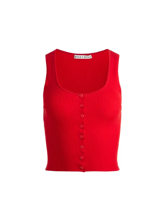 Women Alice Olivia Tops Daryn Button Through Cropped Tank Red Apple