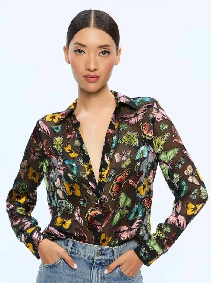 Women Alice Olivia Tops Eloise Button Down Boundless Butterfly Black
