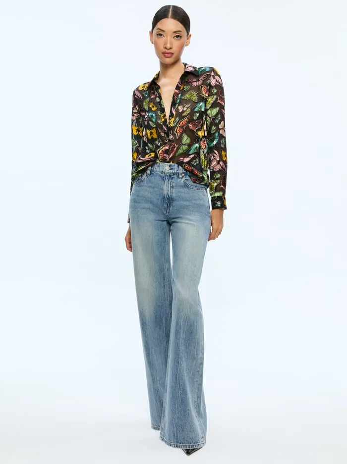 Women Alice Olivia Tops Eloise Button Down Boundless Butterfly Black