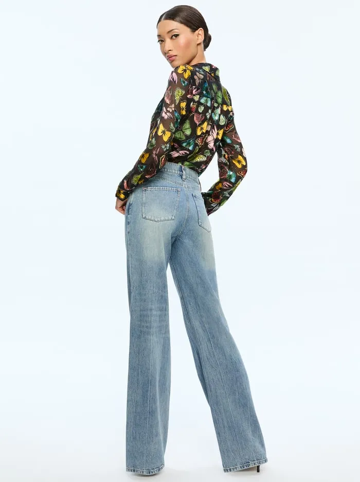 Women Alice Olivia Tops Eloise Button Down Boundless Butterfly Black