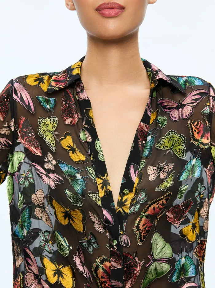 Women Alice Olivia Tops Eloise Button Down Boundless Butterfly Black
