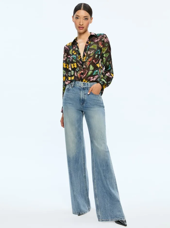 Women Alice Olivia Tops Eloise Button Down Boundless Butterfly Black