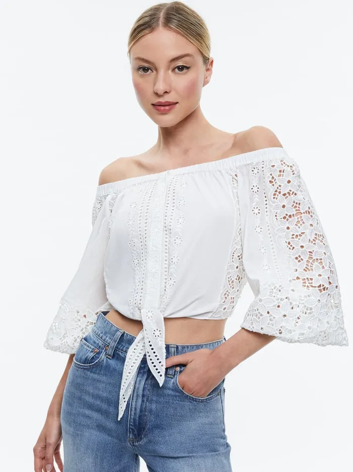 Women Alice Olivia Tops Ivy Off The Shoulder Cropped Top Off White